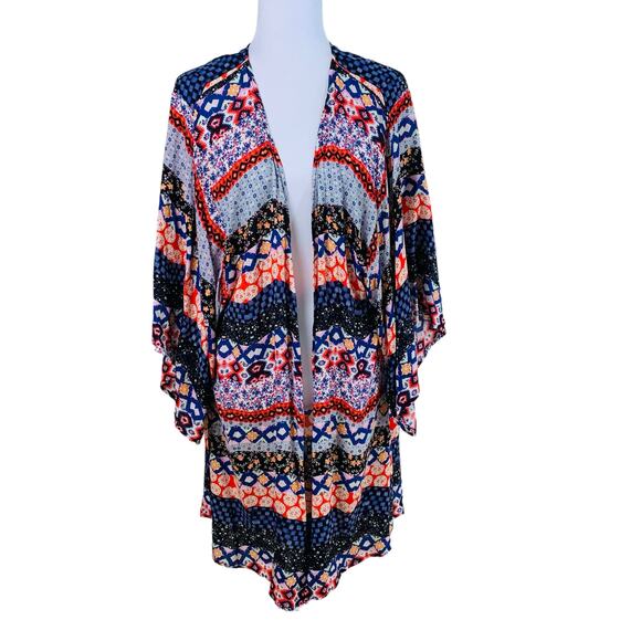 PaoLino Size L Geometric Print Kimono Cardigan Open Front Cover Up Boho - Picture 1 of 9